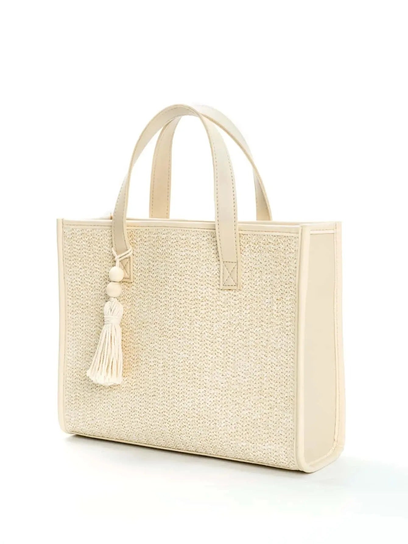 Chic Beaded Straw Tote