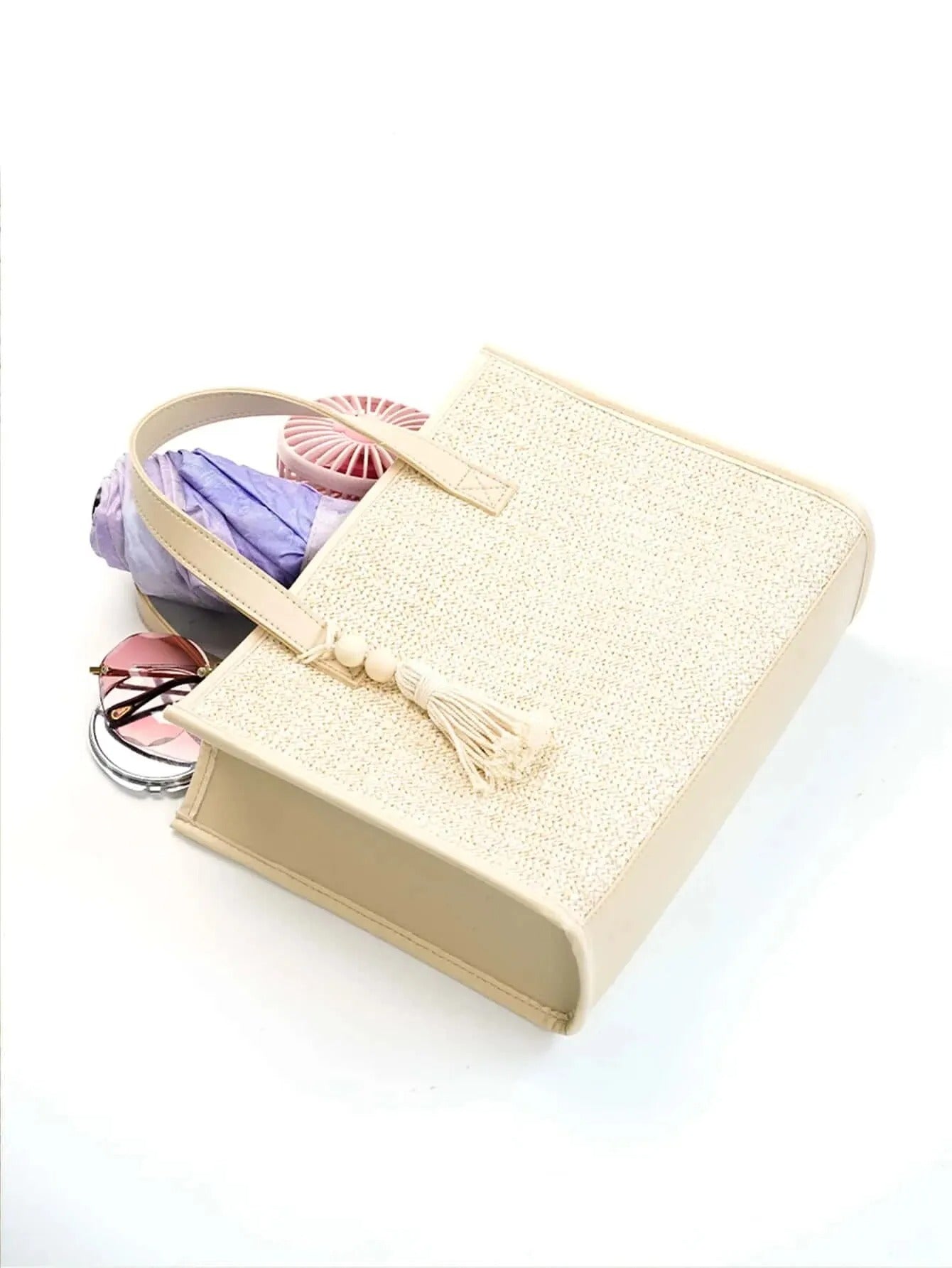 Chic Beaded Straw Tote