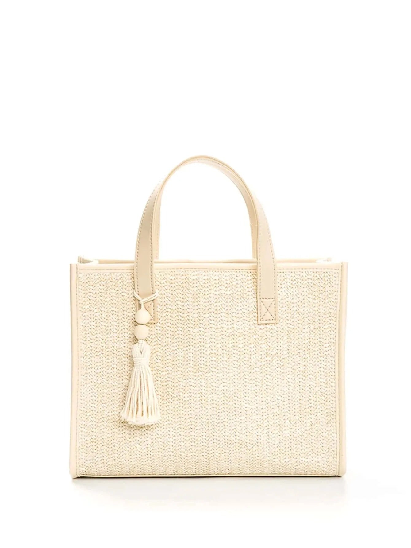 Chic Beaded Straw Tote
