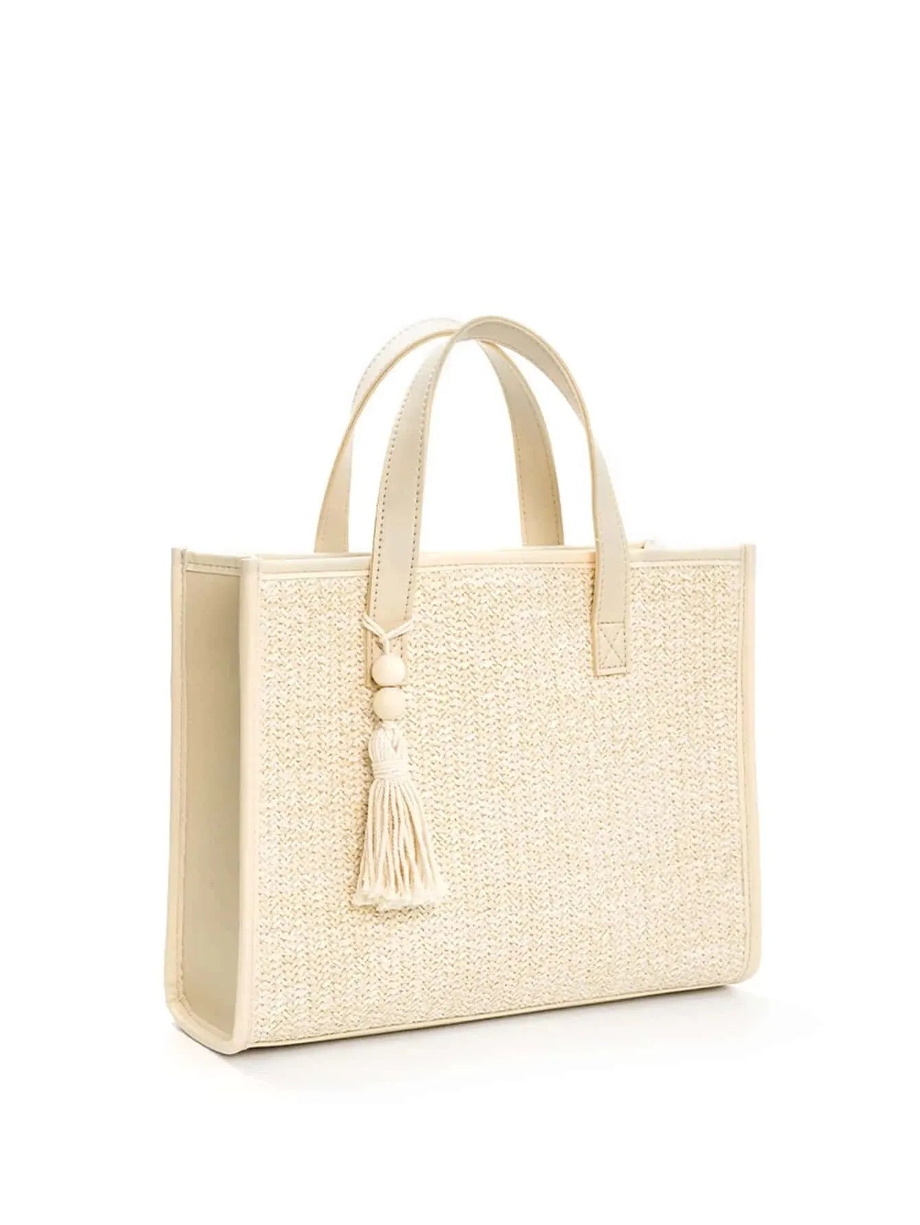 Chic Beaded Straw Tote