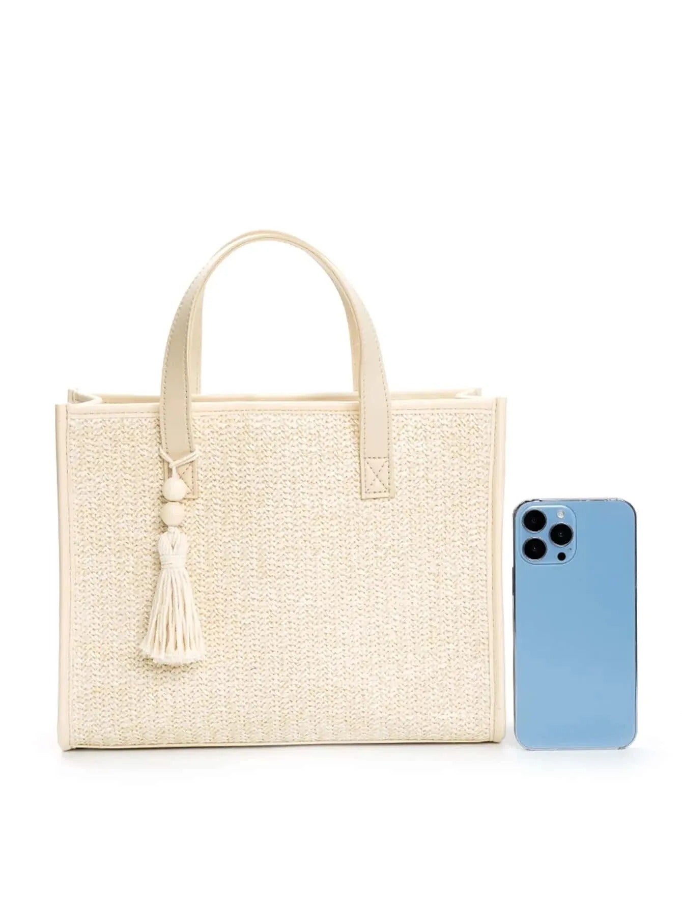 Chic Beaded Straw Tote