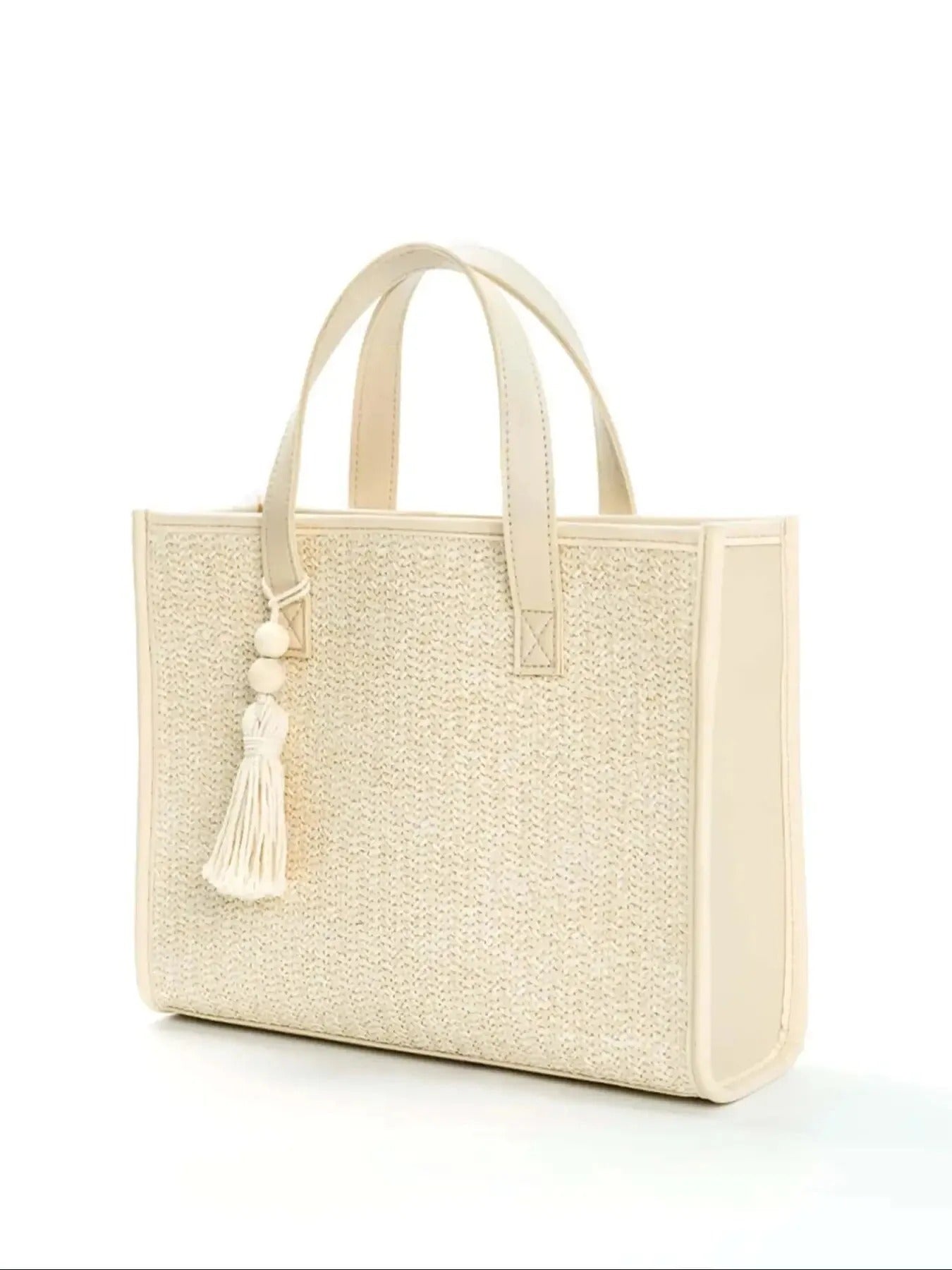 Chic Beaded Straw Tote